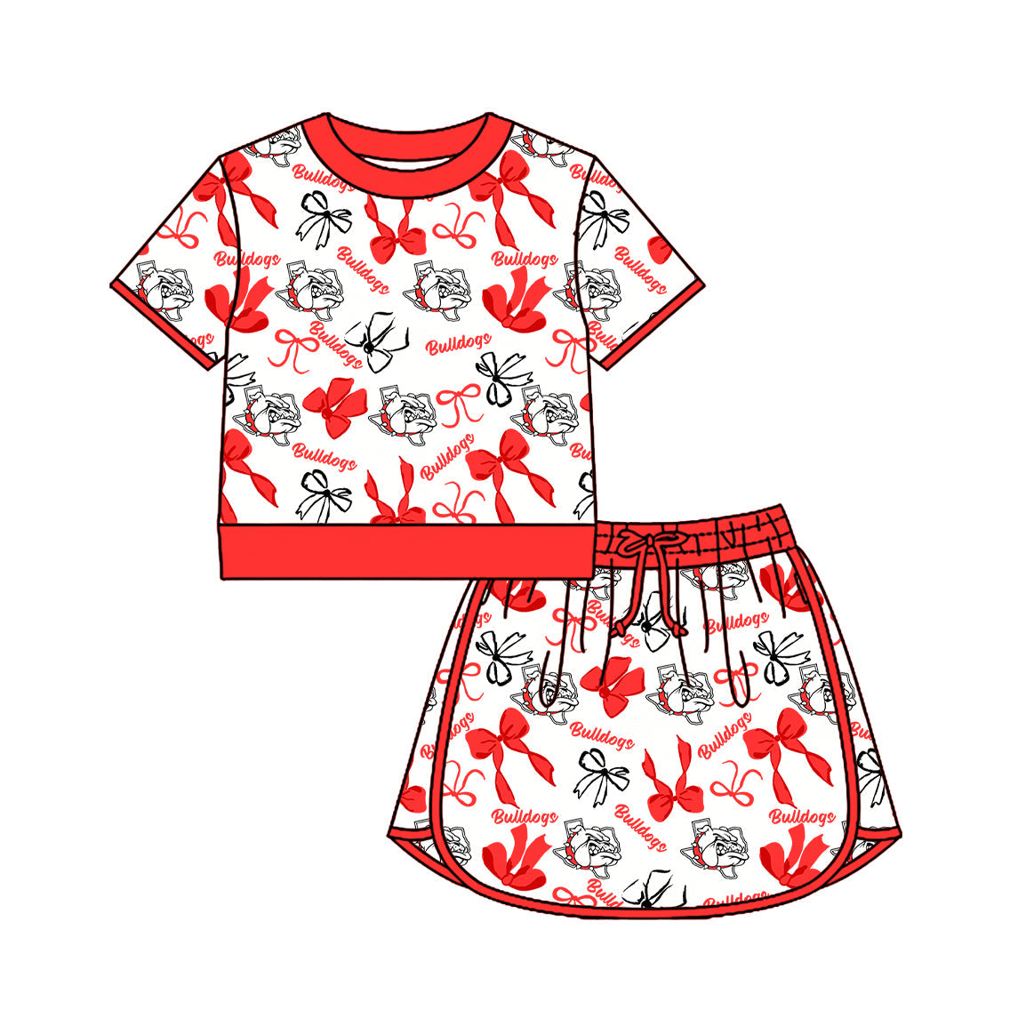 Preorder (moq 5)Baby Girls Bows Bulldogs Top Skirt Short Team Clothes Set
