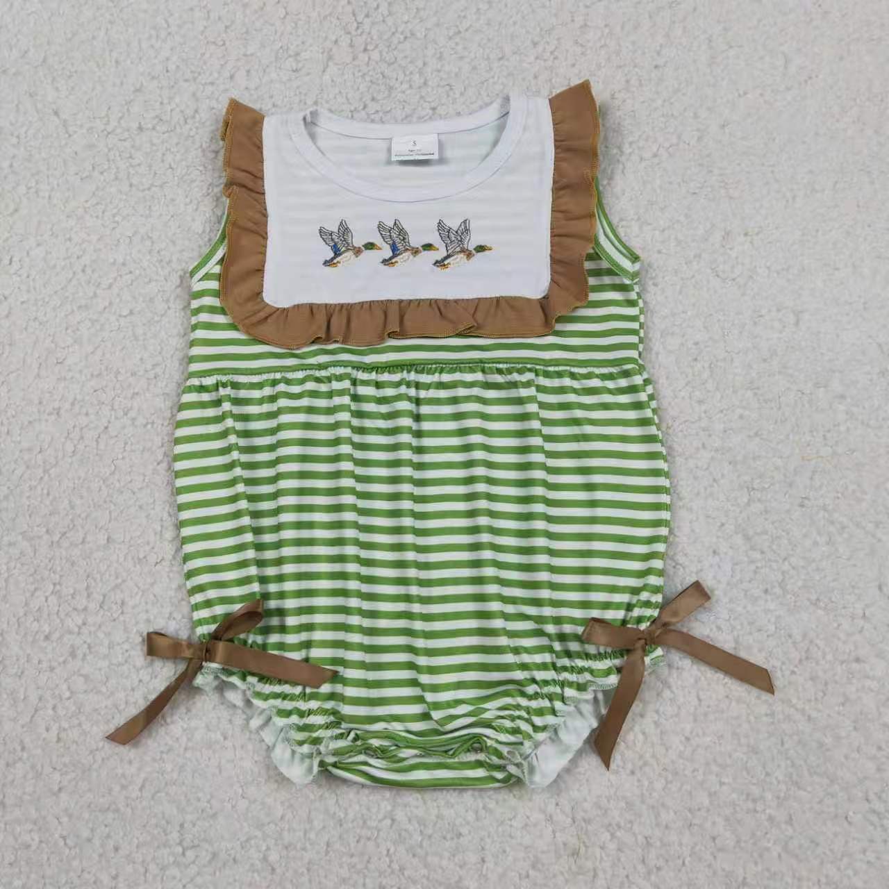 Mallard Embroidery Green Stripe Sibling Duck Matching Outfits