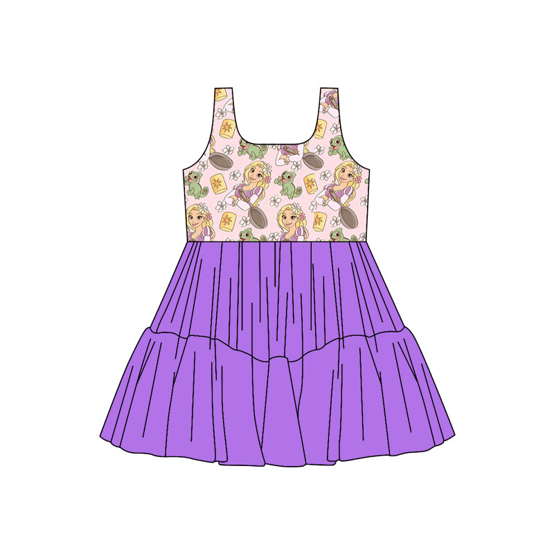 (Custom Design Preorder MOQ 5) Cartoon Princess Flowers Girls Sleeveless Tulle Dress