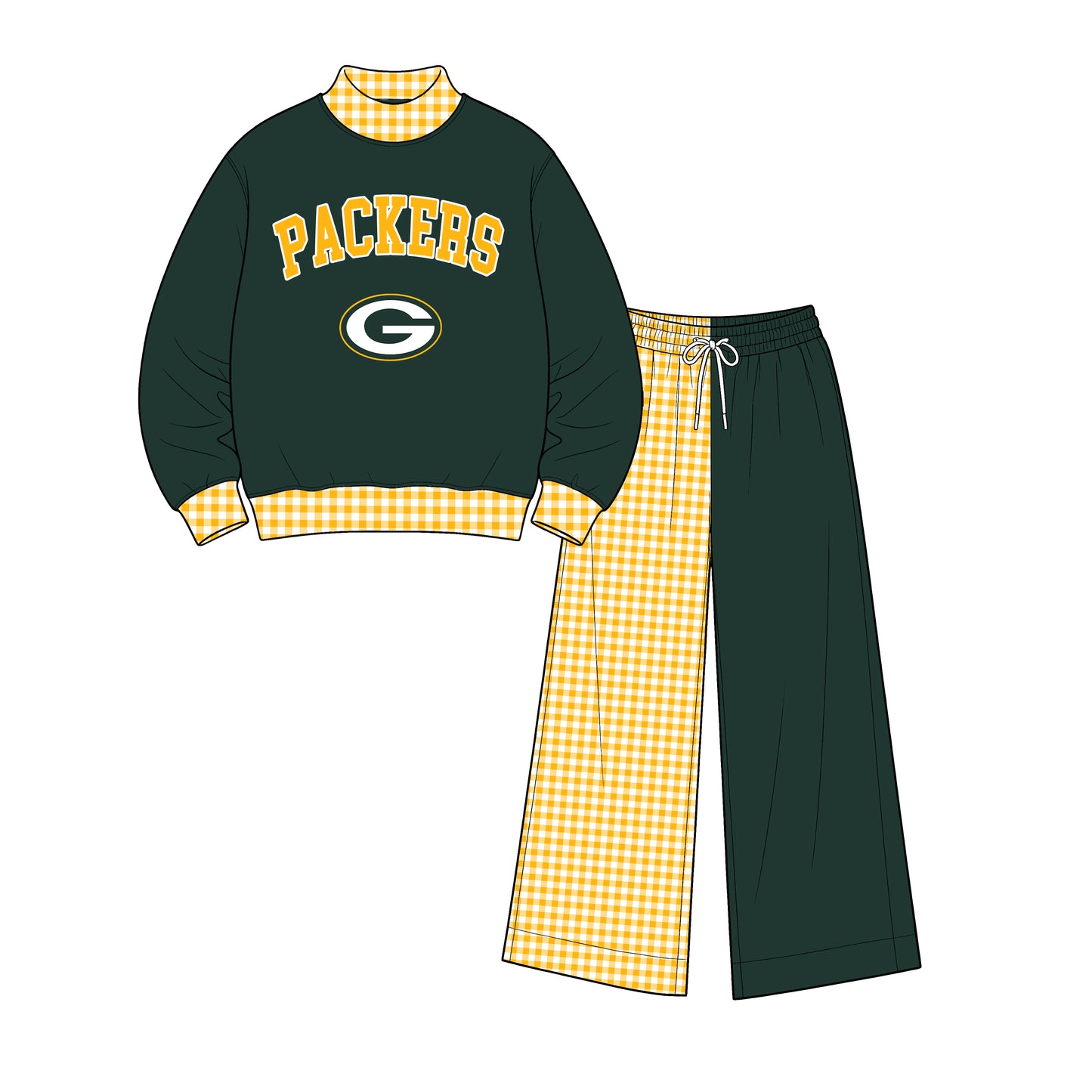 (Custom Design Preorder MOQ 5) Packers Mock Neck Top with Patch Wide Leg Sport Team Set