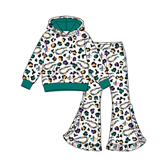 (Custom Design Preorder MOQ 5 Each) Anchor Leopard Print Girls Mardi Gras Clothes Set Sisters Wear