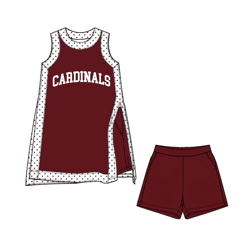 (Custom Design Preorder MOQ 5) Teams Cardinals Wine Sleeveless Top Shorts Girls Summer Clothes Set