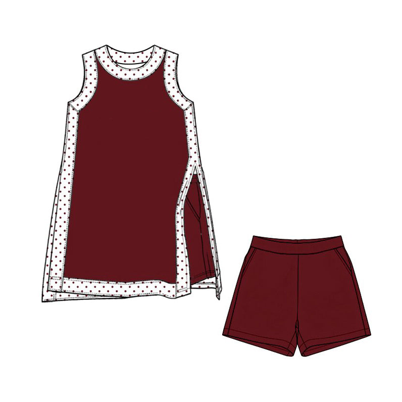 (Custom Design Preorder MOQ 5) Teams Maroon Plain White Edge Sleeveless Top Shorts Girls Summer Clothes Set
