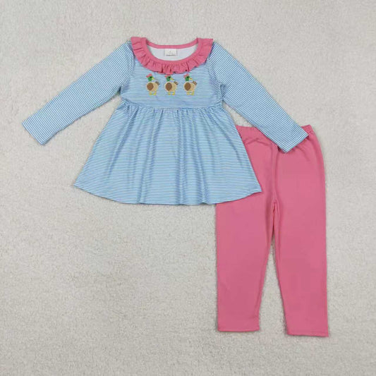 Sibling Baby Girls Embroidery Bow Ducks Stripes Collar Leggings Clothes Set Footie Rompers