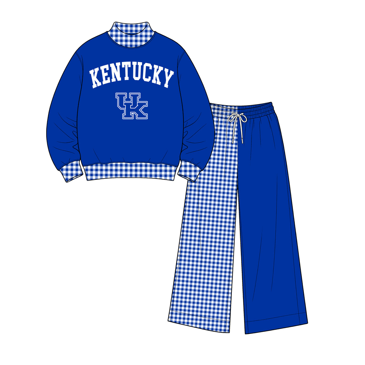 (Custom Design Preorder MOQ 5) Kentucky Mock Neck Top with Patch Wide Leg Sport Team Set