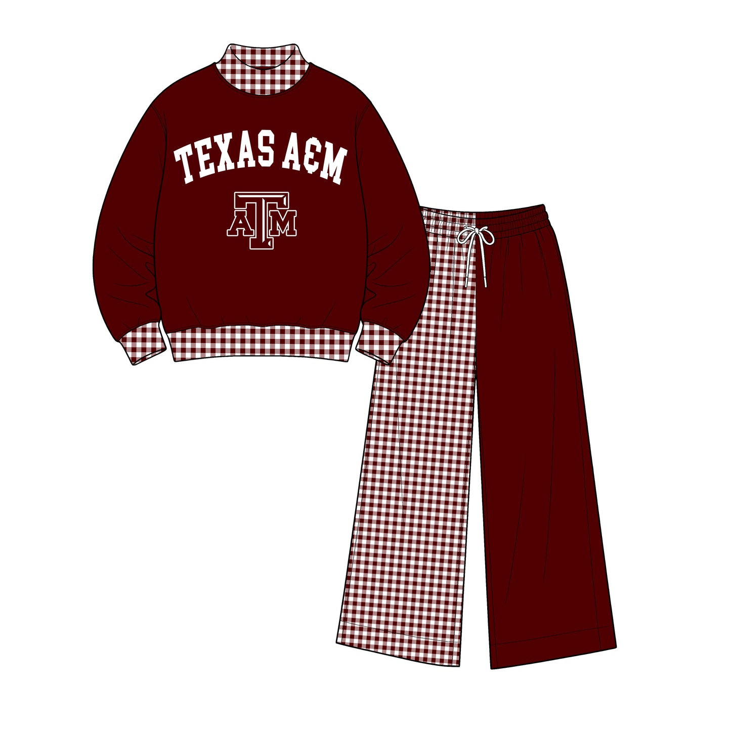 (Custom Design Preorder MOQ 5) Texas Mock Neck Top with Patch Wide Leg Sport Team Set(副本)