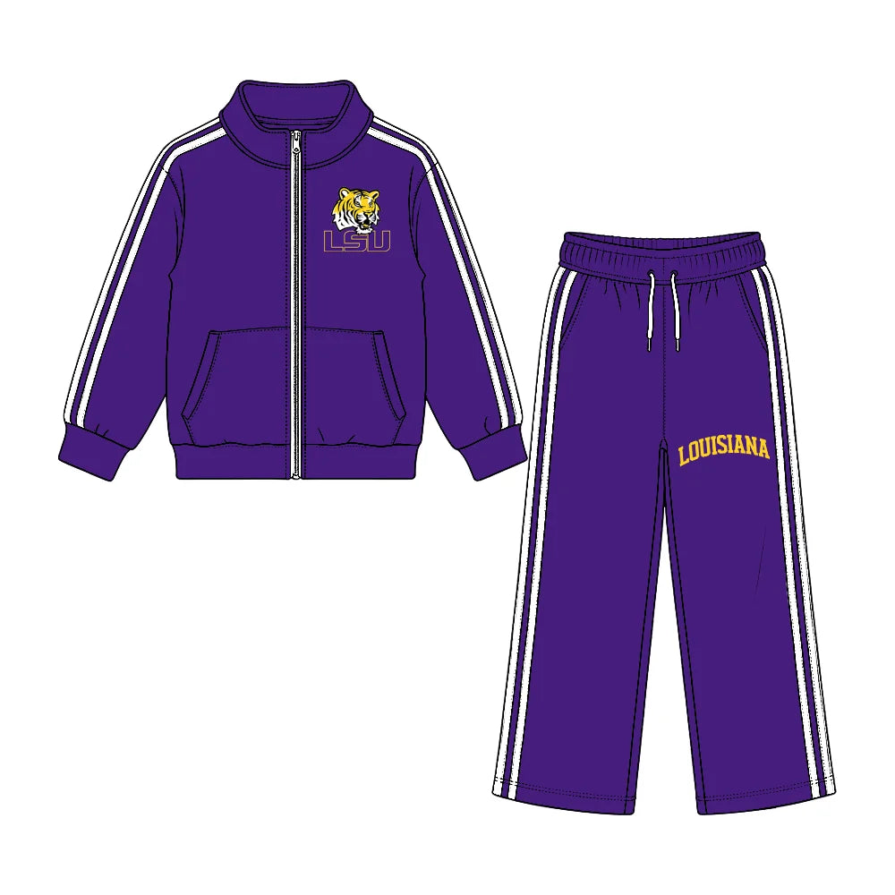 Preorder( 5 MOQ) Baby Girls LSU Jacket Top Wide Leg Pants Outfit