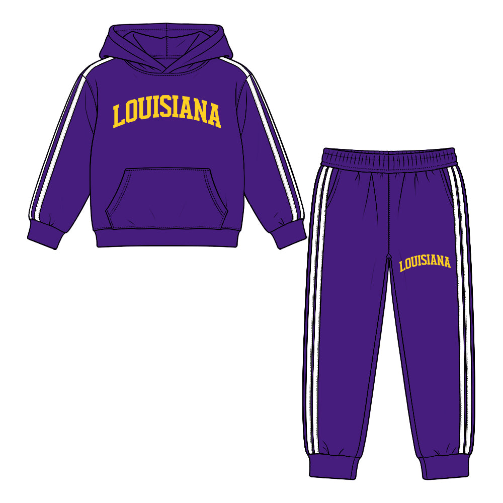 (Custom Design Preorder MOQ 5 Each) Teams Logo Print Hoodie Top Joggers Pants Kids Pockets Clothes Set Sibling Wear