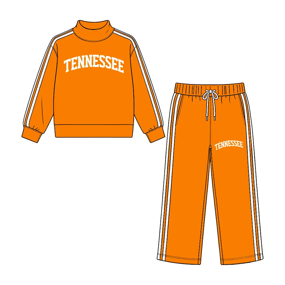 Preorder( 5 MOQ) Baby Girls Tenessee Orange Mock Neck Top Wide Leg Pants Outfit