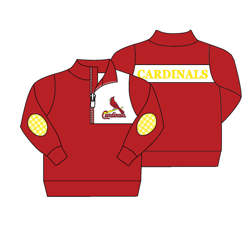 Preorder (moq 5)Baby Boys Red Long Sleeve Cardinals Team Zip Pullovers Top