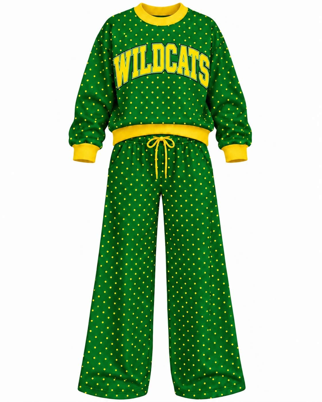 Preorder( 5 MOQ) Baby Girls Wildcats Green Polka Dot Outfit
