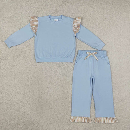 GLP3696 Girls Light Blue Flutter Sleeve Top with Ruffle Pants Outfit