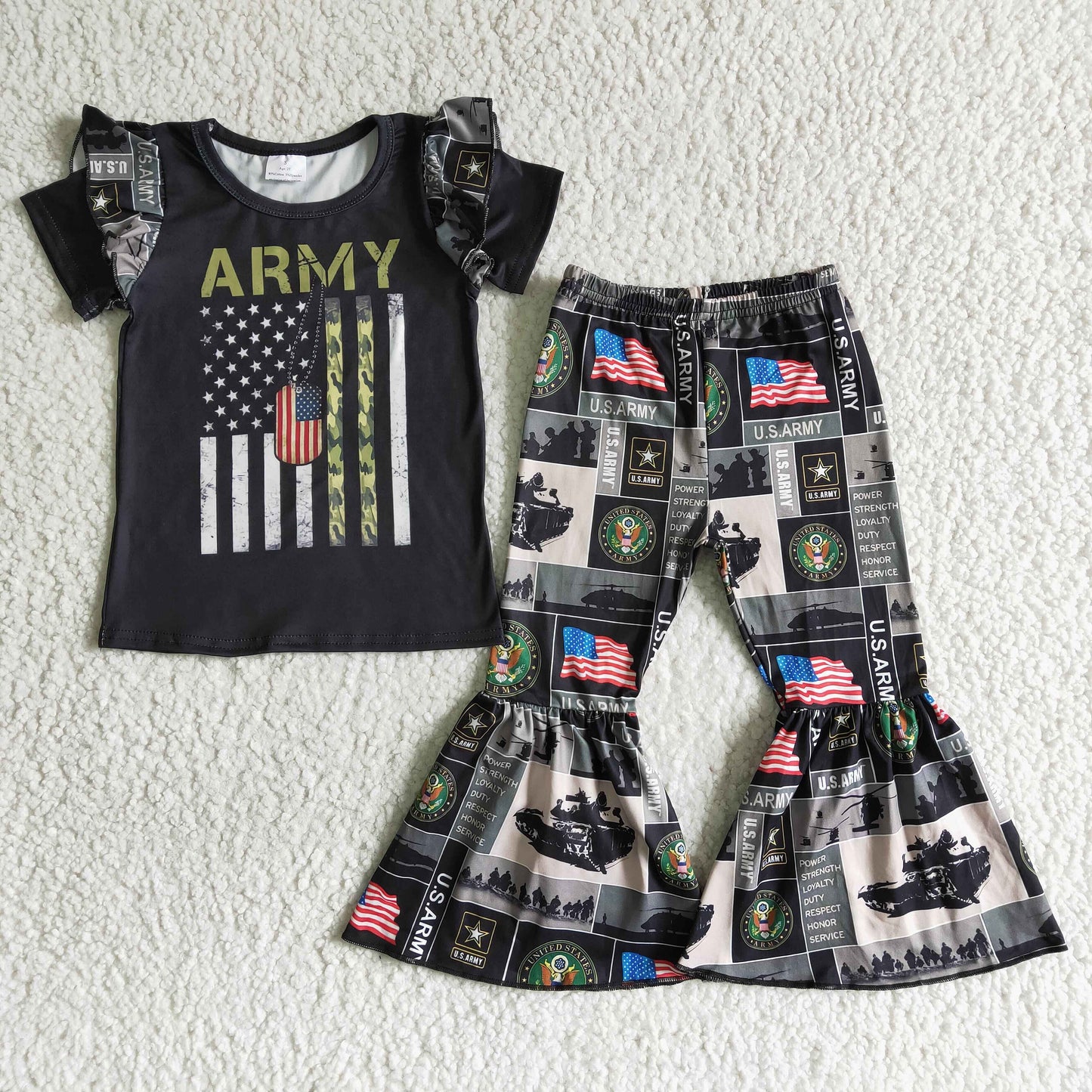 Short sleeve bell bottom pants outfits B14-4