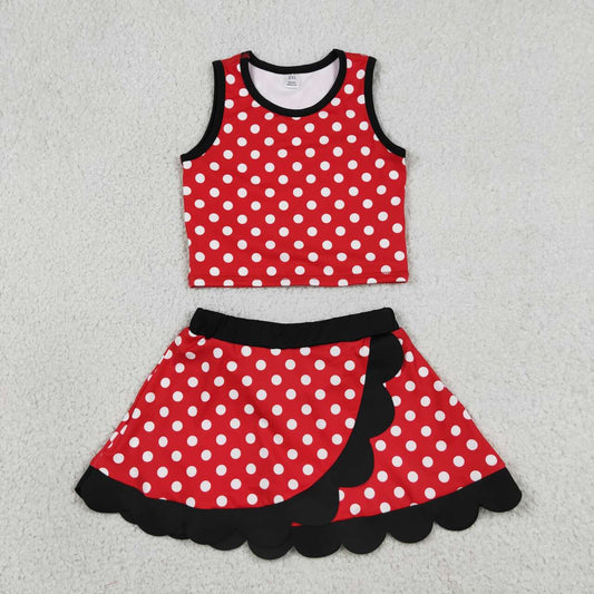 Red Dots Sleeveless Top Scallop Skirts Girls Summer Yoga Clothes Set