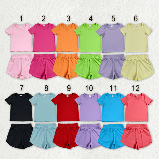 Sibling Baby Girls Colorful Short Sleeve Shirt Top Sport Short Yoga Active Clothes Sets