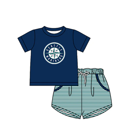 (Custom Preorder MOQ 5) Baby Boys Seattle Mariners Top Checked Short Team Outfit