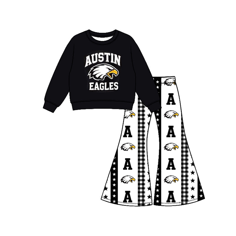 Preorder( 5 MOQ) Baby Girls Austin Eagles Top Bell Bottom Pants Outfit