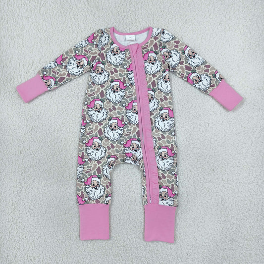 LR3305 Santa Camo Print Baby Girls Christmas Zipper Sleeper Romper