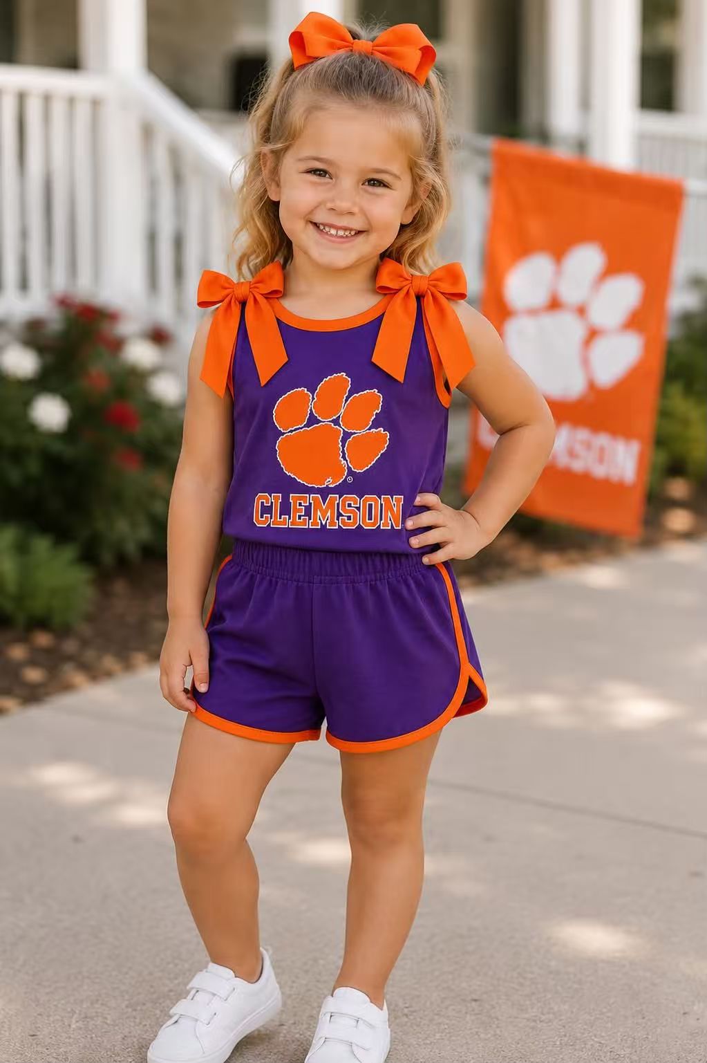Preorder (moq 5) Baby Girls Clemson Sleeveless Top Short Team Clothes Sets