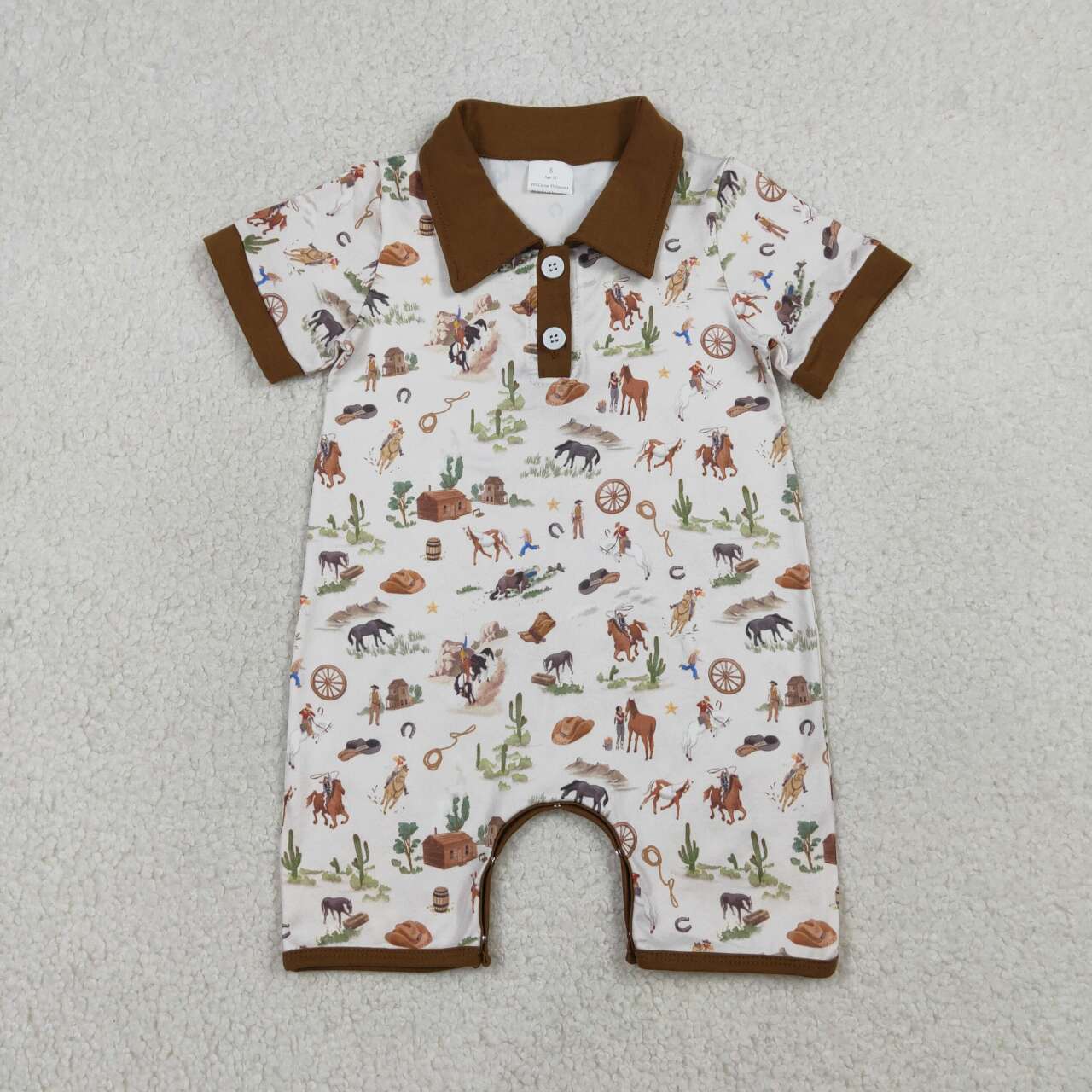 SR3882 Baby Girls Western Cowboy Short Sleeve Polo Romper