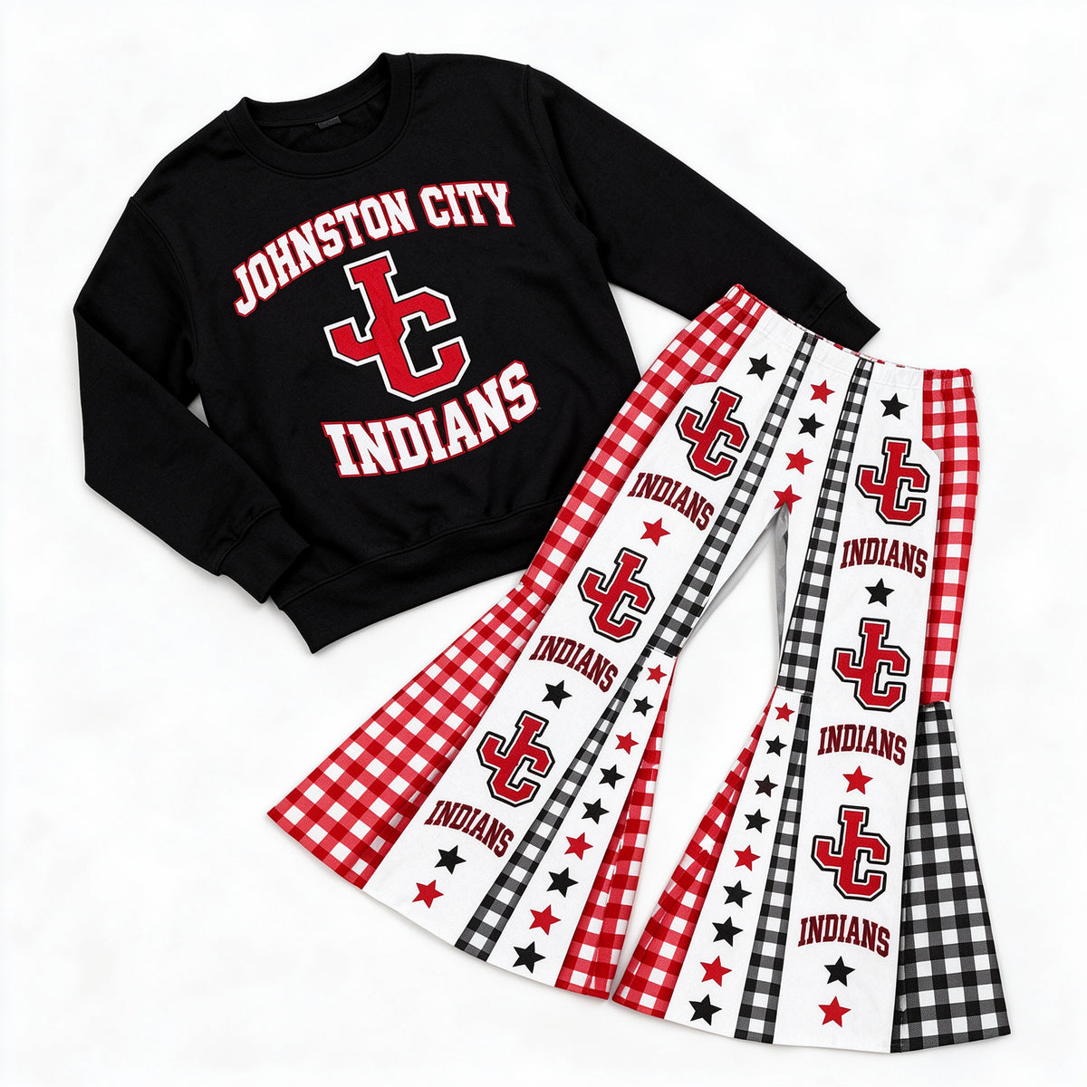 (Custom Design Preorder MOQ 5 Each) Baby Girls Sprot Team Indians Bell Bottom Pants Outfit