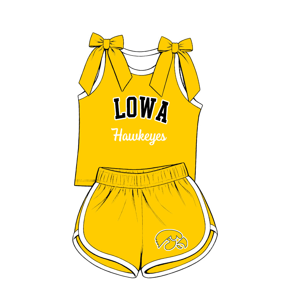 (Custom Design Preorder MOQ 5) Sport Teams Lowa Yellow Tank Top with Shorts Outfit