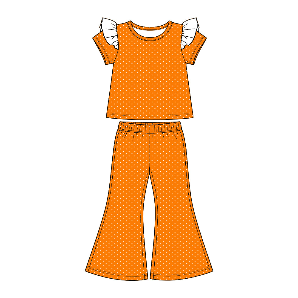 (Custom Design Preorder MOQ 5 Each)Teams Tennessee Blank Orange White Dots Print Girls Clothes Set Sisters Wear