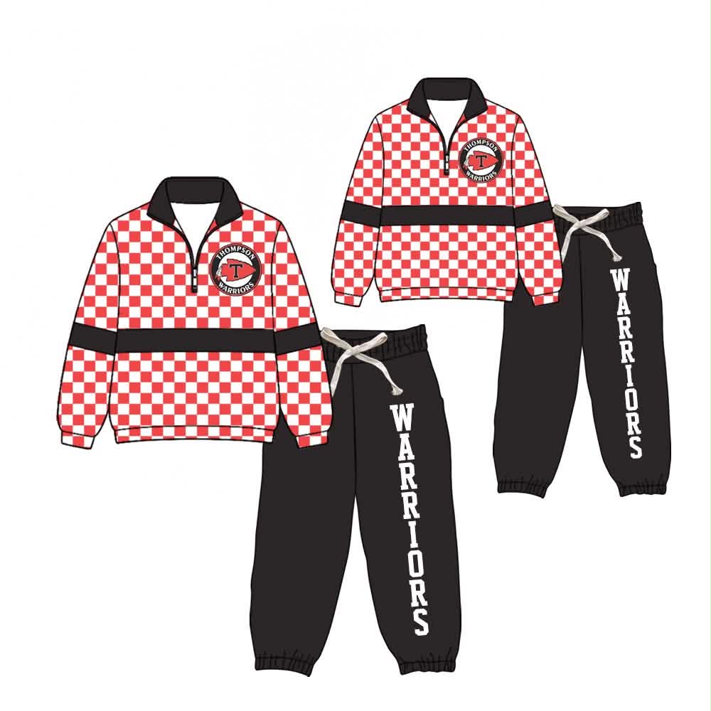 (Custom Design Preorder MOQ 5) Teams WARRIORS Print Kids & Adult Long Sleeve Zipper Top Joggers Pants Clothes Set