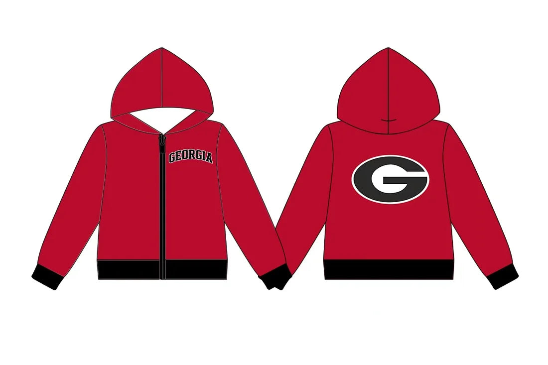 (Custom Design Preorder MOQ 5) Baby Boys Long Sleeve Georgia Team Zip Hoodie Jackets Top