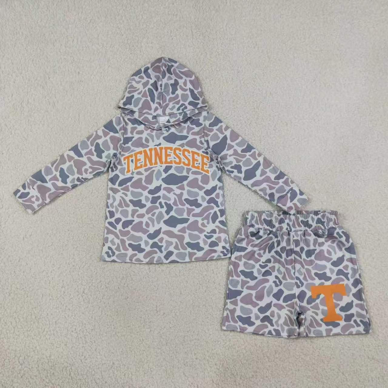 Sibling Baby Boys Sport Team Grey Camo Long Sleeve Hoodie Top with Shorts Outfit