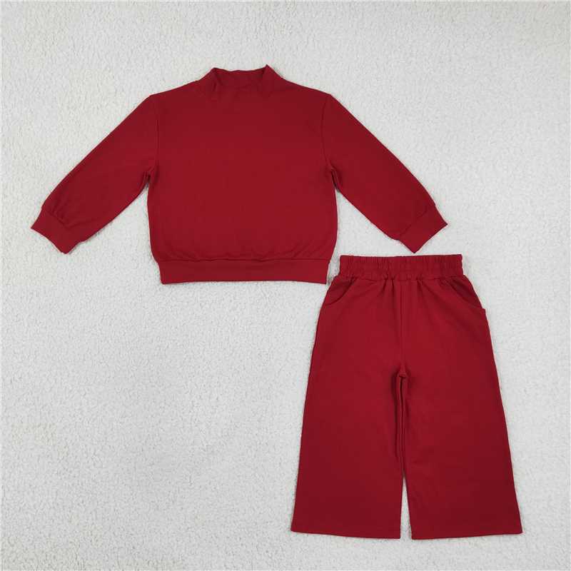 Sibling Toddler Girls Mock Neck Long Sleeve Top Wide Leg Pants Outfit