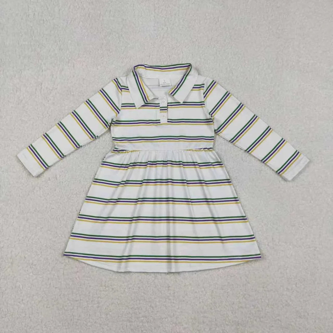 Sibling Baby Boys Girls Mardigras Stripe Button Knee Length Dress Polo Shirts Top Rompers
