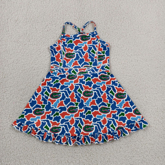 Teams Florida Camo Print Girls Summer Strap Shorts Ruffle Knee Length Yoga Dress