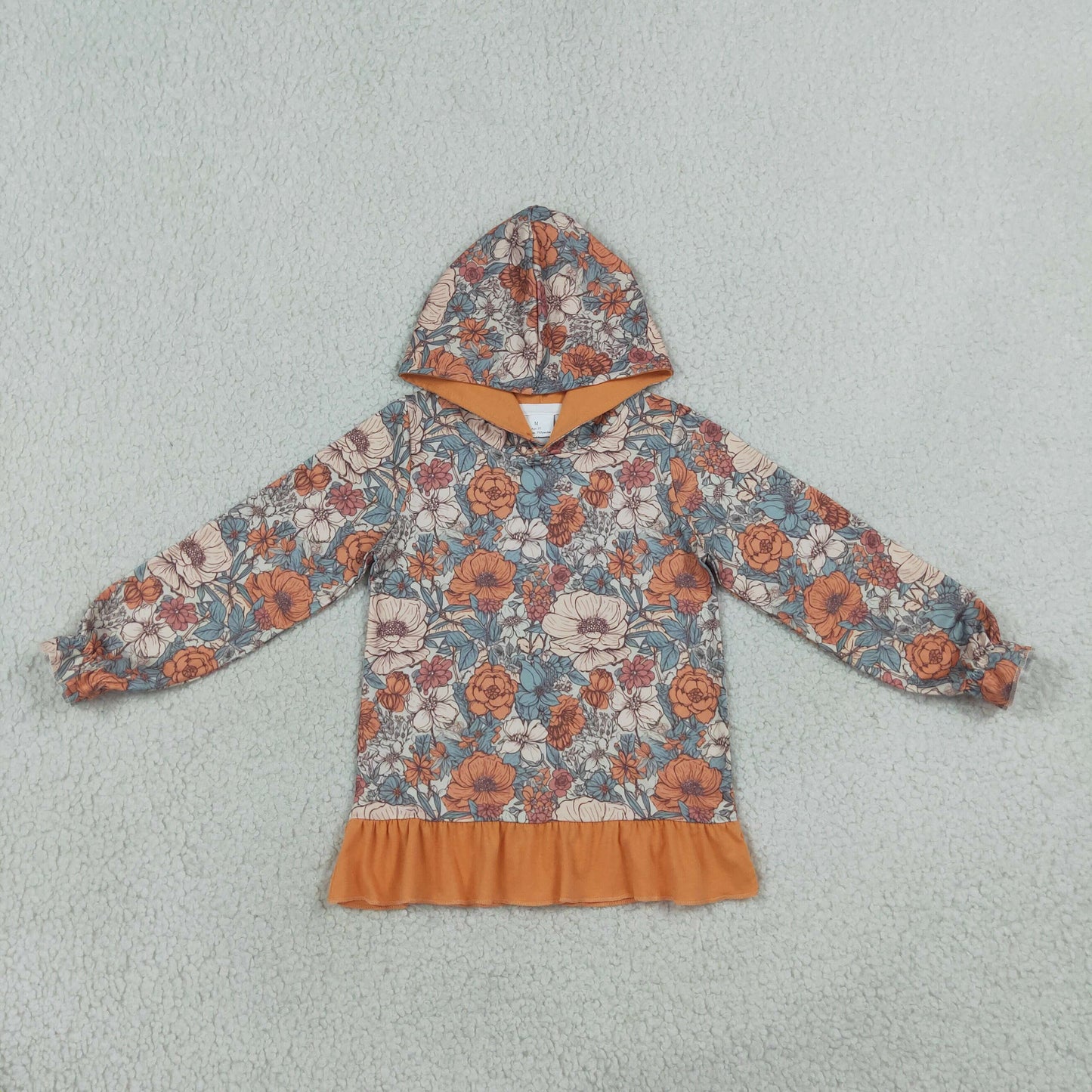 GT1643 Vintage Floral Girls Ruffle Hoodie Top