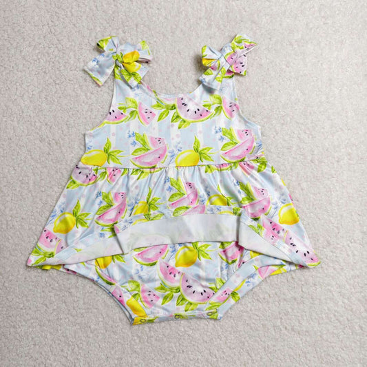 SR4135 Watermelon Lemon Stripes Print Baby Girls Summer Strap Skirts Romper
