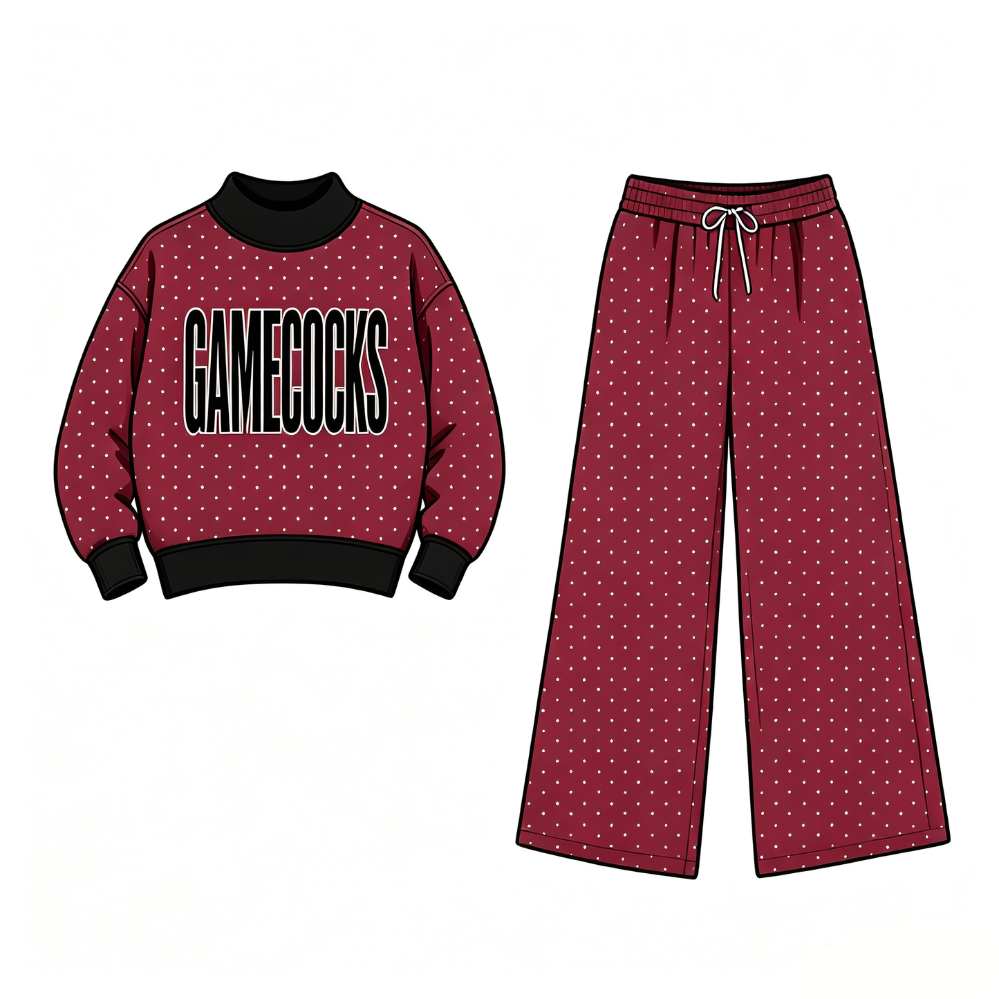 (Custom Design Preorder MOQ 5) Teams Gamcocks Polka Dot Long Sleeve Top Pants Outfit