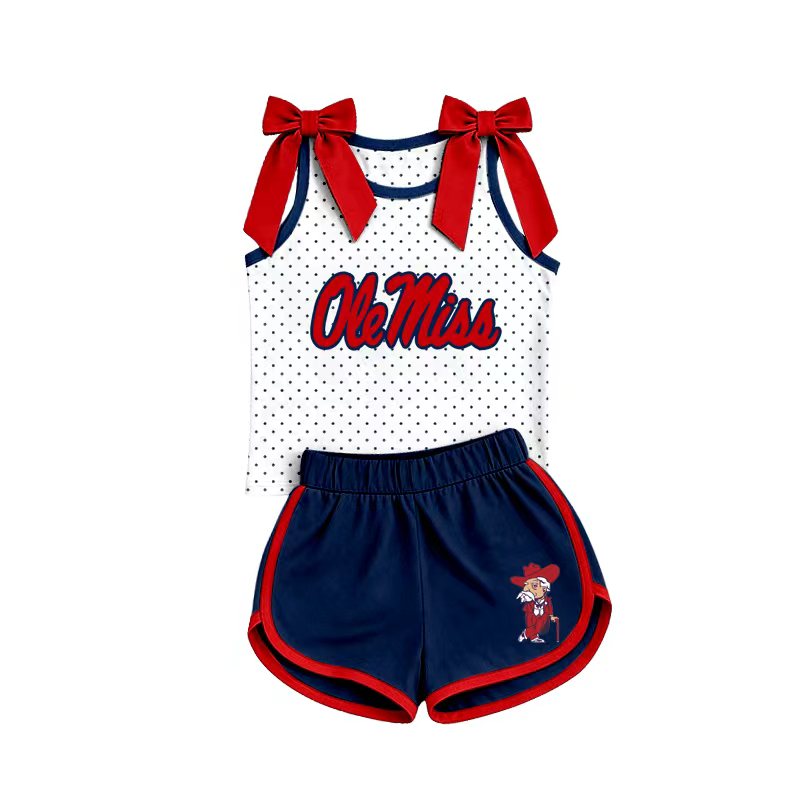 Preorder (moq 5) Baby Girls Ole Miss Sleeveless Top Short Team Clothes Sets