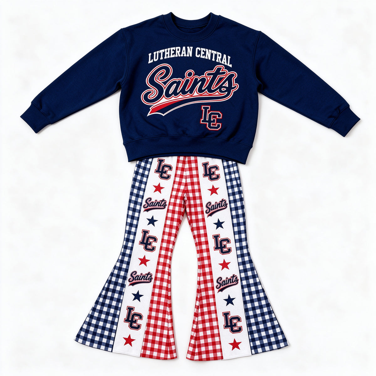 (Custom Design Preorder MOQ 5 Each) Baby Girls Sprot Team Saints Bell Bottom Pants Outfit