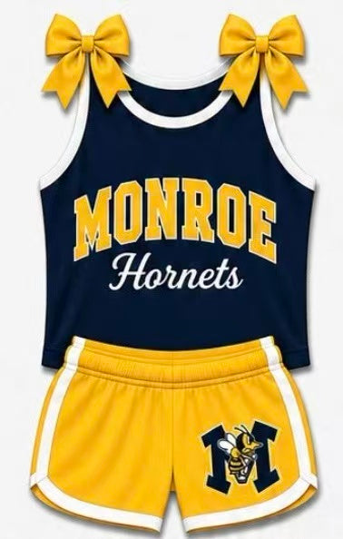 (Custom Design Preorder MOQ 5) Girls Momroe Bow Strap Tank & Shorts Sport Team Outfit