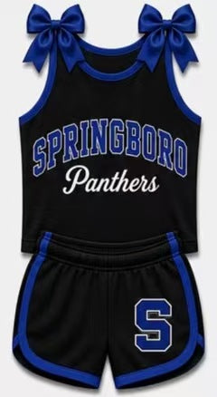 Preorder (moq 5) Baby Girls Springboro Black Sleeveless Top With Short Team Clothes Sets