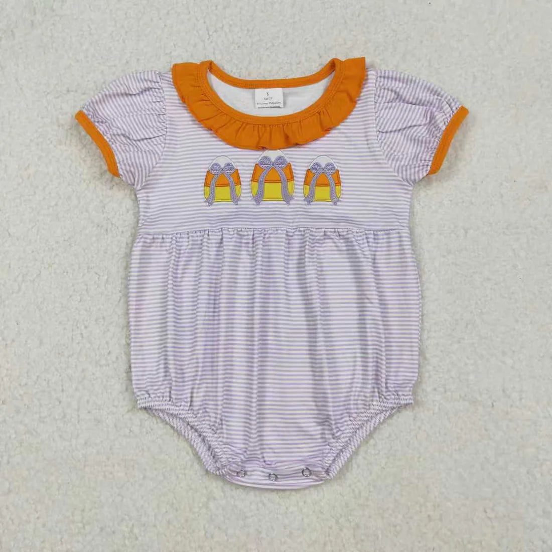 Sibling Baby Girls Embroidery Bows Candy Stripe Pockets Halloween Knee Length Dresses Rompers