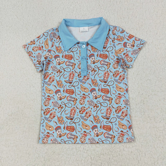 Sibling Baby Boys Blue Western Hats Boots Button Pullovers Shirts Tops Rompers