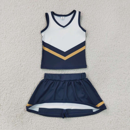 GSD4189 Teams Navy Gold Active Tank Top + Skort Girls Yoga Clothes Set