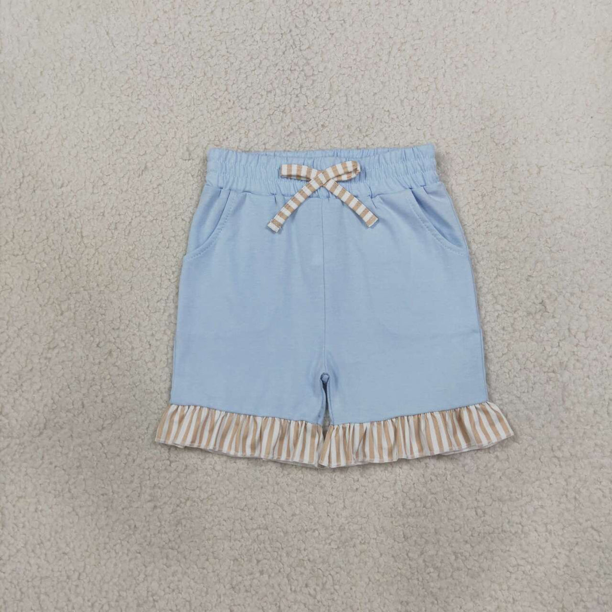 SS0995 Girls Blue Pockets Bottom Shorts with Ruffle