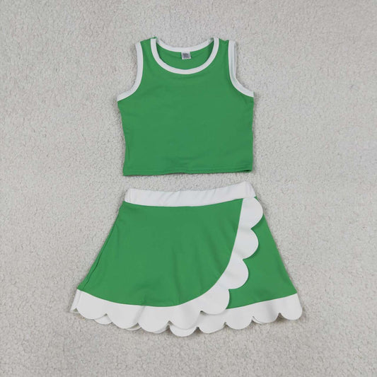 Kids Girls Green & White Scallop Active Skort Set
