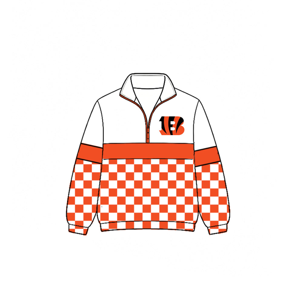 (Custom Design Preorder MOQ 5) Teams Cincinnati Bengals Plaid Print Kids & Adult Long Sleeve Zipper Pullover Jacket