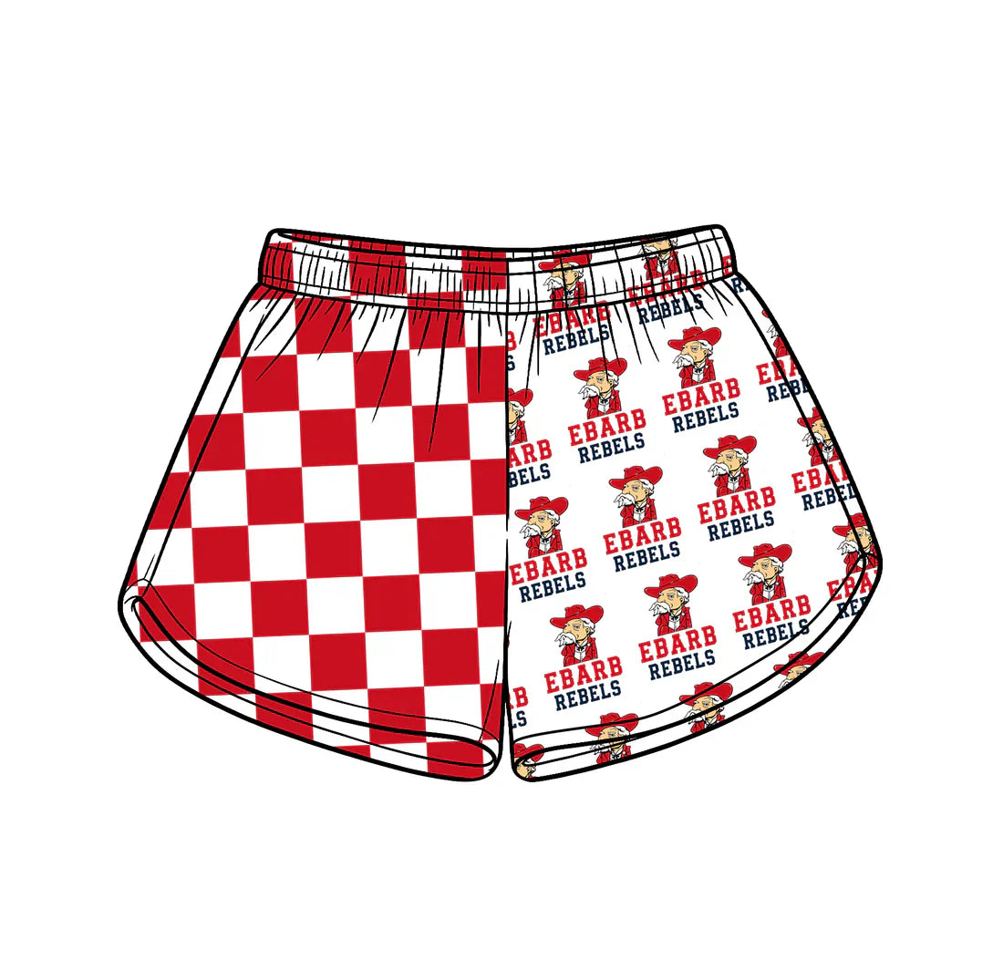 (Custom Preorder MOQ 5) Baby Girls Red Checked Ebarb Team Shorts Bottom