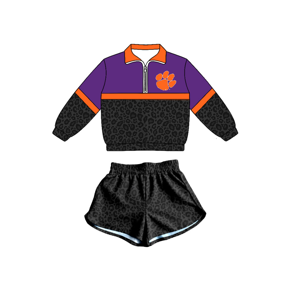 Preorder (moq 5) Baby Girls Long Sleeve Pullover Top with Leopard Shorts Outfit