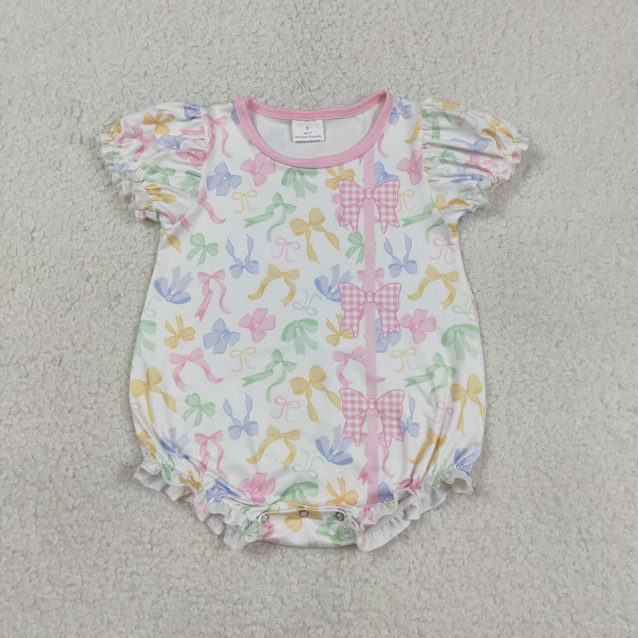 SR3672 Baby Girls Colorful Bows Short Sleeve Bubble Romper