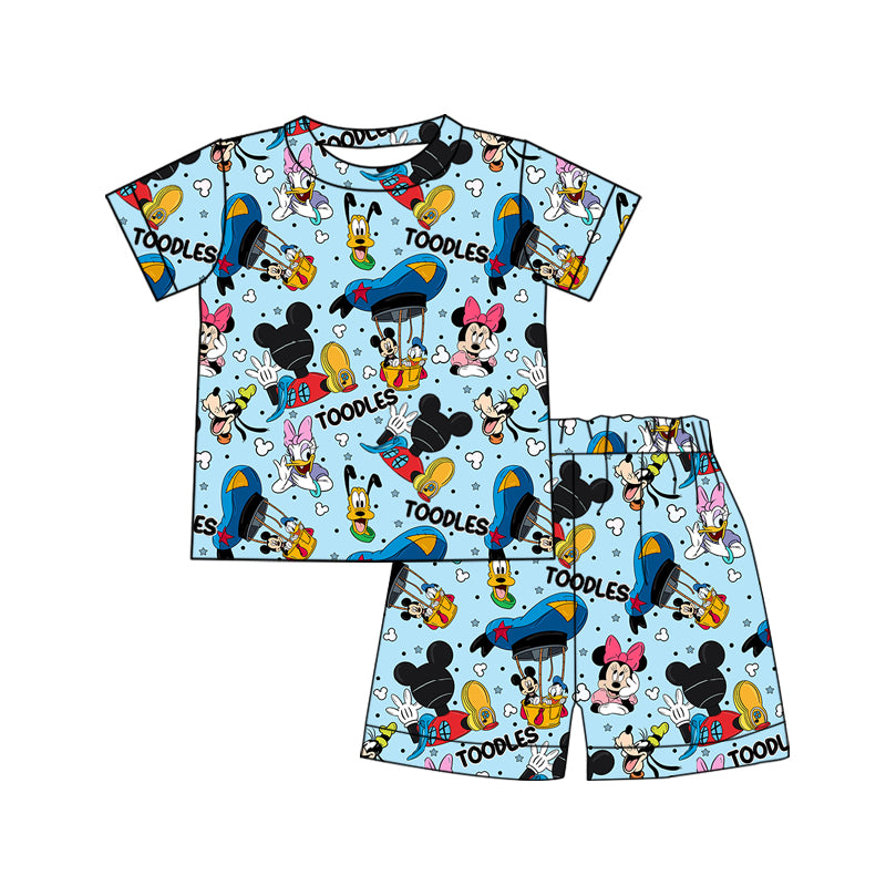 (Custom Design Preorder MOQ 5) Cartoon Mouse Blue Shorts Baby Boys Summer Outfits